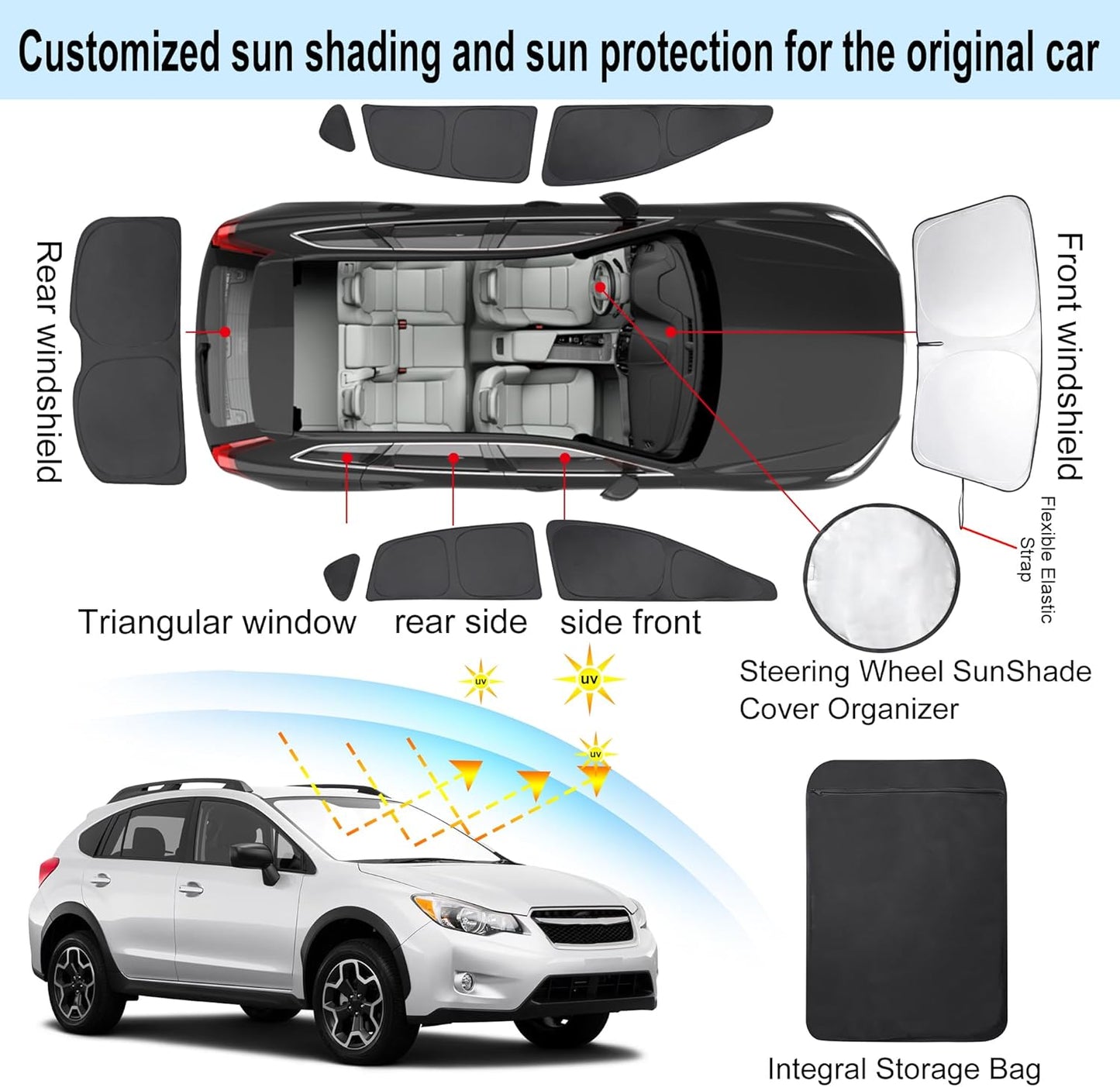 TINGLU Window Shades for Subaru Crosstrek 2013 2014 2015 2016 2017 Accessorie Car Side Full Windows Rear Triangular Windshield Sun Shade Sun UV Rays & Privacy Protection for Camping,Napping 8PCS