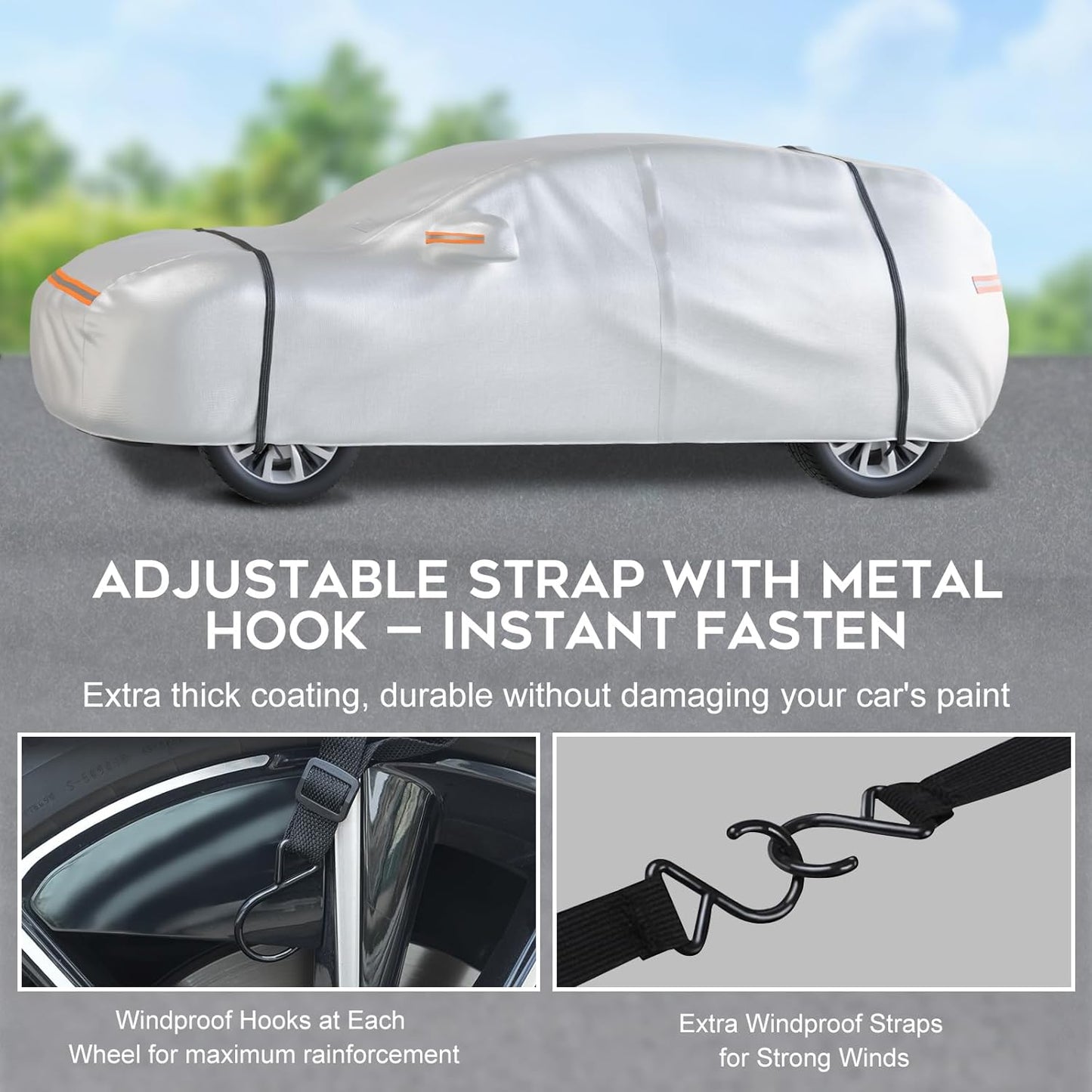 Waterproof SUV Car Cover: 6-Layer Protection from Rain, Snow, UV & Dust - Universal Fit up to 189 inches with Zipper Door & Windproof Straps for Outdoor, Garage, Travel Use, Silver