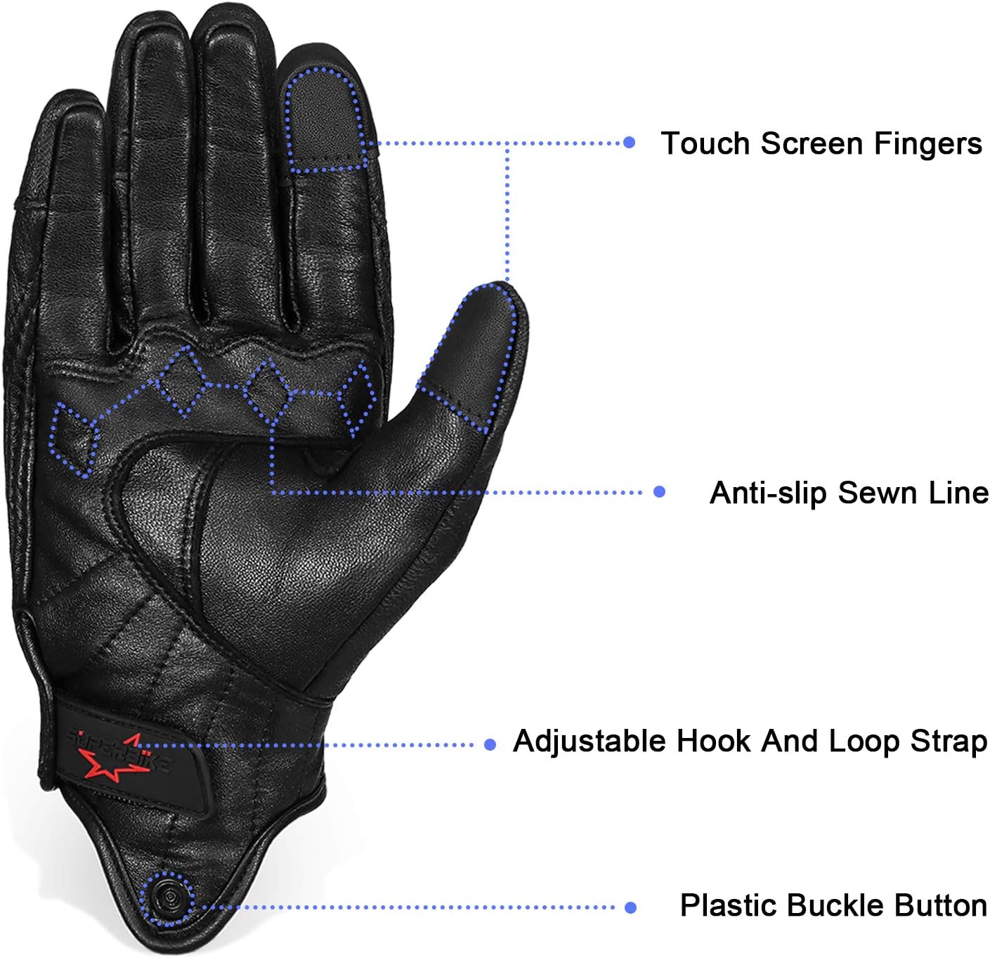 Full Finger Goat Skin Leather Touch Screen Motorcycle Gloves Men S,M,L,XL,XXL (Non-Perforated, L)