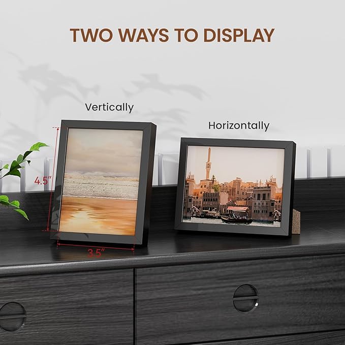 Heimlove 4x5 Metal Picture Frame,Black Aluminum Photo Frames-Real Tempered Glass,Tabletop Display,Mounting Horizontally or Vertically Decor for Wall-1Pack