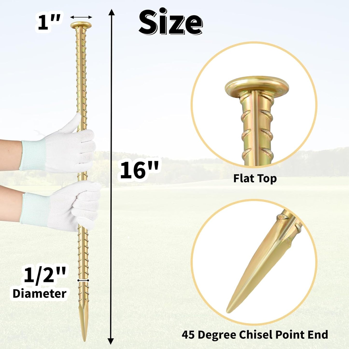 16 Inch Rebar Stakes 1/2 Inch Diameter Galvanized Steel Ground Anchors Heavy Duty Anchoring Spikes for Speed Bump, Parking Curb and Tent (10 Pack)