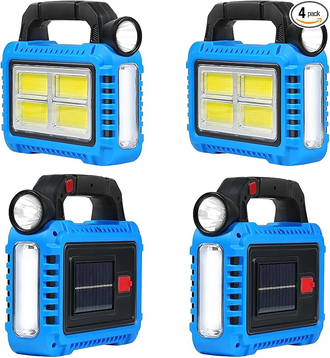 4 Pack Solar Lantern, LED Flashlight for Power Outages, Portable Camping Essentials Lights, Rechargeable Battery Powered Tent Lights for Emergency, Hurricane, Survival Kits, Operated Lamp