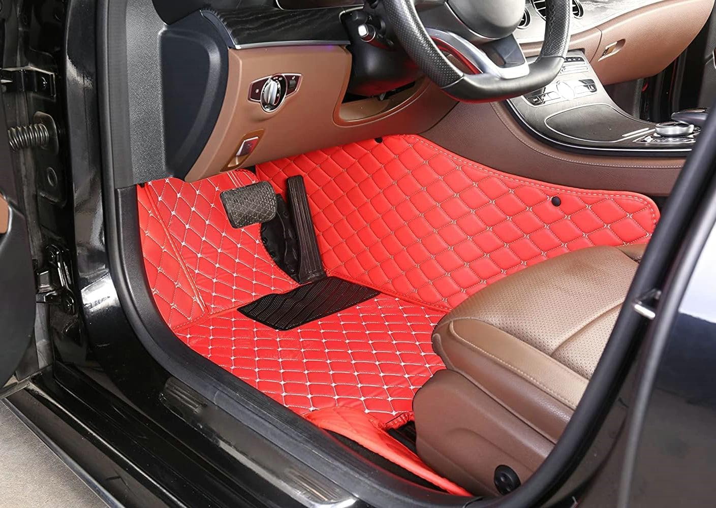 Custom Artificial Leather Waterproof All-Weather Car Floor Mats Fit for 99% Sedan SUV Sports Car Vehicle Car Mat (Beige)