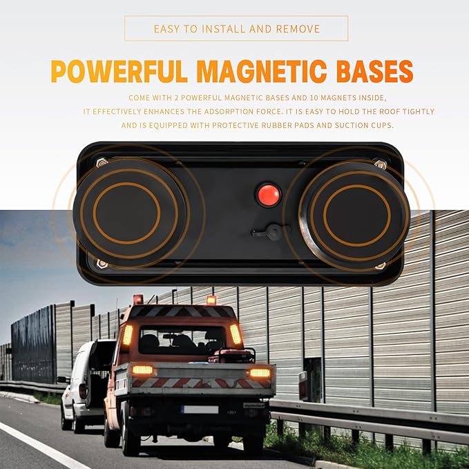 BooYu 2-Pcs Battery Operated LED Emergency Strobe Lights Bar w/Magnetic Base Rechargeable Portable Roadside Roof Top Mini Plow Flash Beacon Warning Light for Truck/Trailer/Vehicle (Amber)