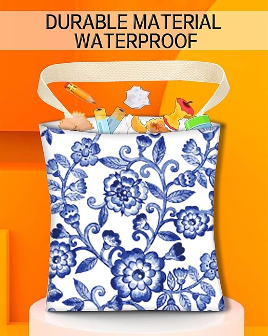 Car Trash Can, Durable Hanging Car Trash Garbage Bag, Cute Automotive Garbage Cans Organizer, Cute Blue Porcelain Floral