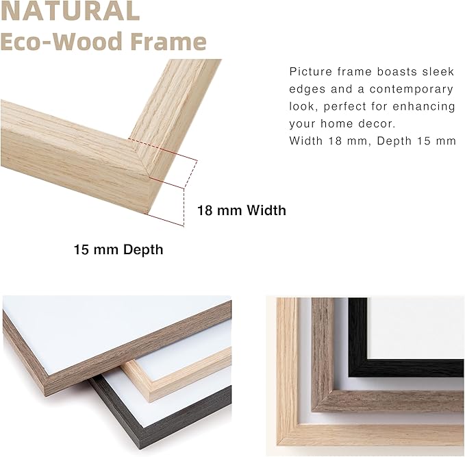 18x24 Frames, Set of 2 Matless Large Picture Frames Natural Solid Wood Veneer Finish and Plexiglass Front for Poster Gallery Wall Home Decor