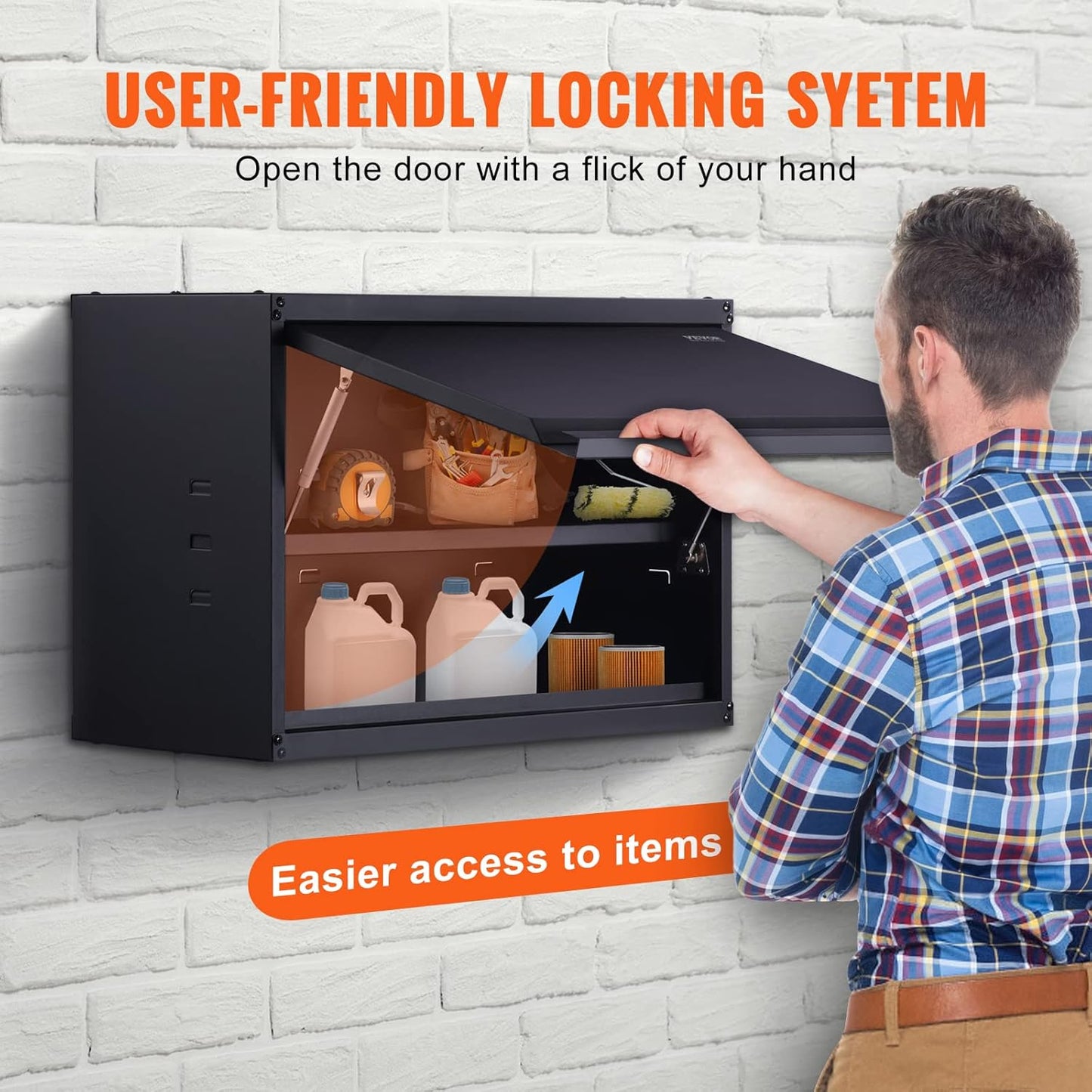 VEVOR Metal Storage Cabinet, 120lbs Load Capacity per Shelf, 20'' Tall Wall-Mounted Powder-Coating Steel Garage Cabinet with Adjustable Shelf, Press to Close & Open Door Perfect for Office Garage Tool