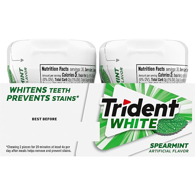 Trident White Spearmint Sugar-Free Chewing Gum, 4 Bottles of 60 Pieces (240 Total Pieces)