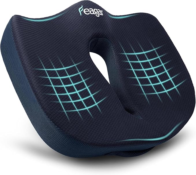 Feagar X Large Memory Foam Seat Cushions for Office Chairs Desk, Chair Cushion Tailbone Pain Relief Extra Dense Hip Sciatica Car Seat Cushion for Long Sitting Blue