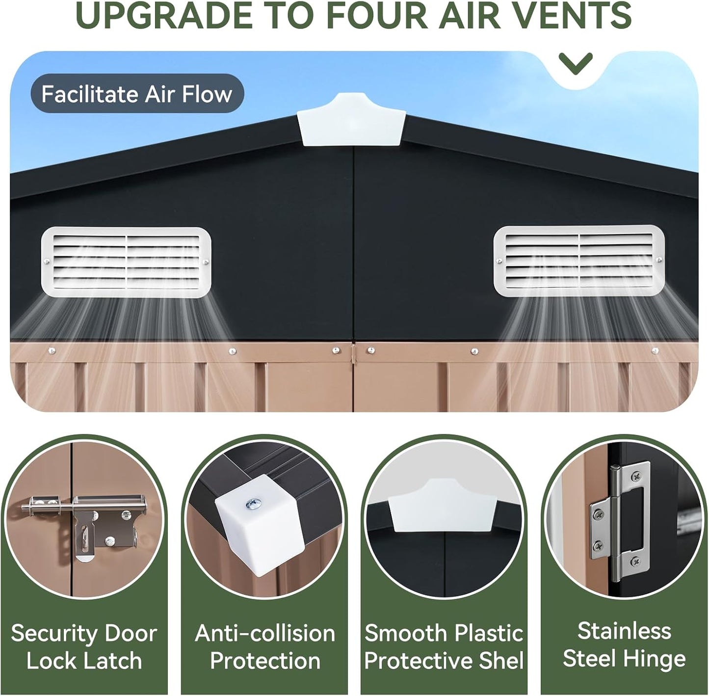 Aoxun 10 x 12FT Outdoor Storage Shed with Base Utility Garden Shed with Lockable Door & Sloped Roof Metal Sheds Outdoor Storage for Garden, Backyard, Patio and Backyard,（Brown/Base Included）