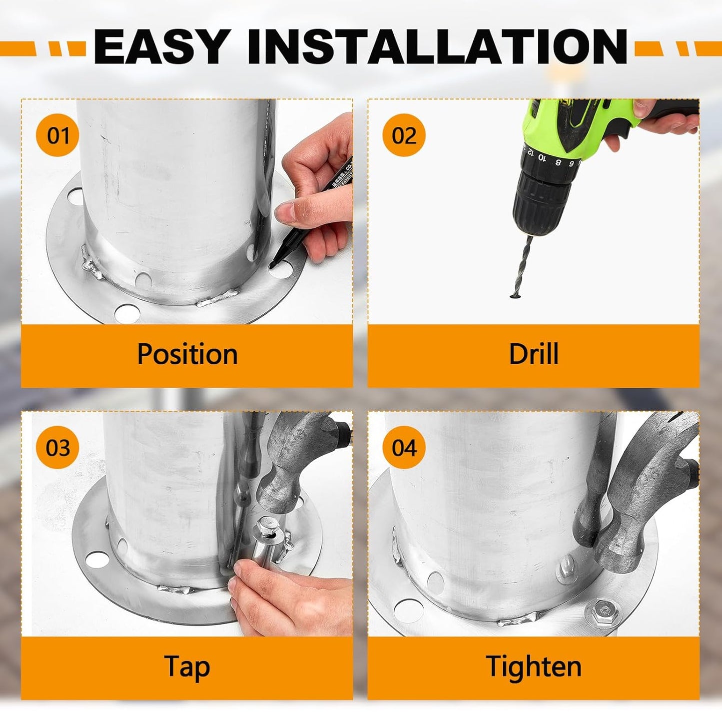 31.5 Inch Stainless Steel Bollard Post with Anchor Bolts Parking Barrier Block Safety Bollard Covers with Reflective Strips and Hanging Ring for Parking Lots Driveways Garage Pathways(2 Pcs)