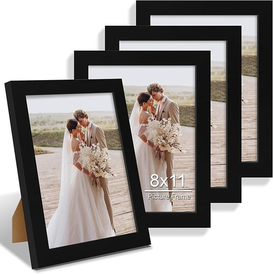 8x11 Picture Frame Set of 2, Made of Real Glass and Black Wooden Frame - 8 by 11 Photo for Wall or Tabletop Display