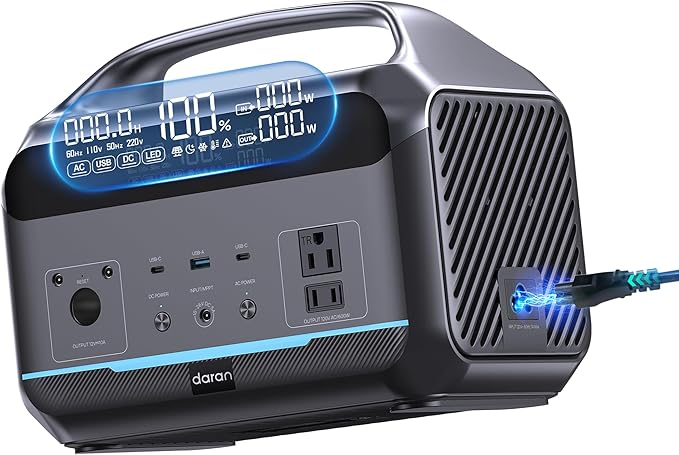 Portable Power Station, Outdoor 288Wh(90,000mAh) LiFePO4 Battery, 600W(1200W Surge) AC Outlets, 1.7H Fast Charging Solar Generator for Camping, RV Travel, Home Use（Solar Optional)