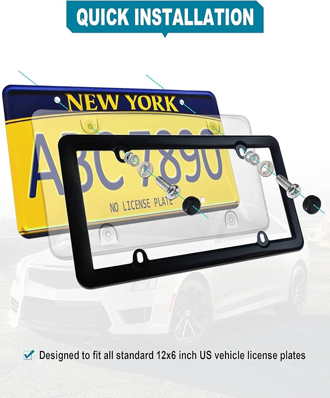 License Plate Covers Frames- 2 Sets Car Plate Protectors, Clear Bubble Tag Plate Cover & Black Plastic Holder for Front Rear, with Screws Caps