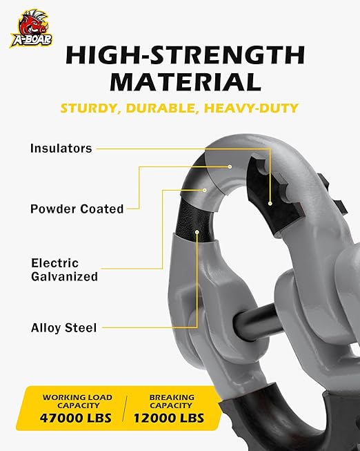 1/2 Safety Chain Connector Link, 12000lbs Capacity, 2pack Hammerlock Coupling Link for Trailer Chains Connect, G80 Drop Forged Alloy Steel Tow Hitch Safety Chain Connector Link, Grey