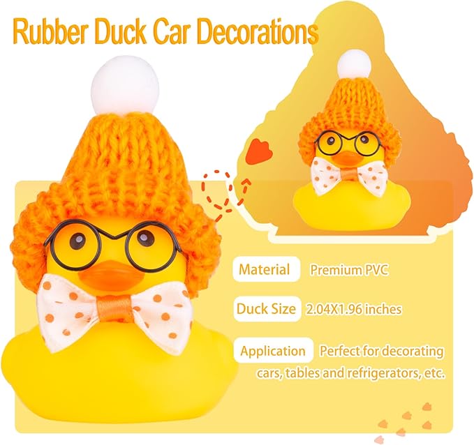 Car Rubber Duck Ornament, Winter Duck Car Dashboard Decoration with Mini Beanie Hat Bow Tie and Glasses(C4)