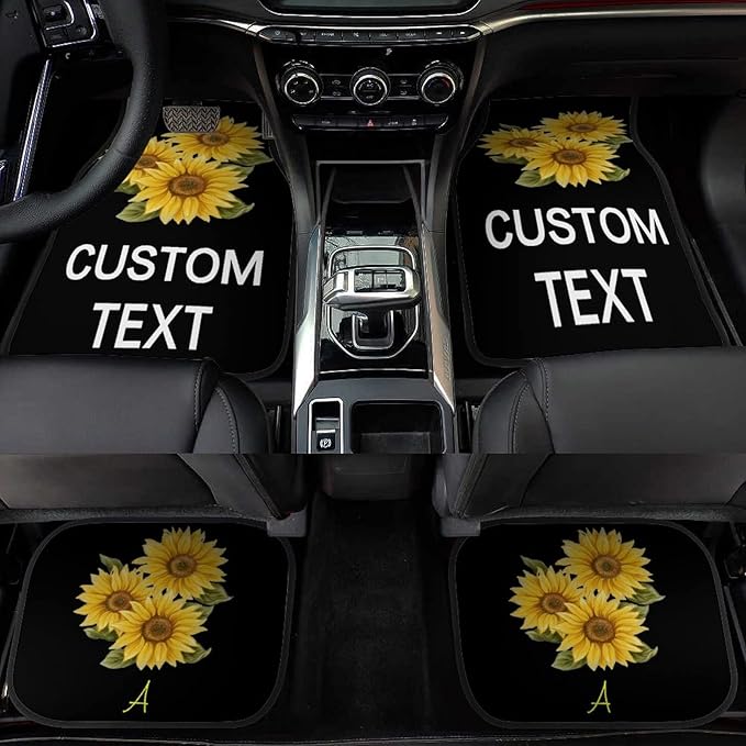 Sunflower Car Floor Mats Car Mats for Women 4 Pieces Custom Universal Car Floor Mats Personalized Car Mats Text Auto Interior All Weather Protection for Car SUV Truck Van Gift