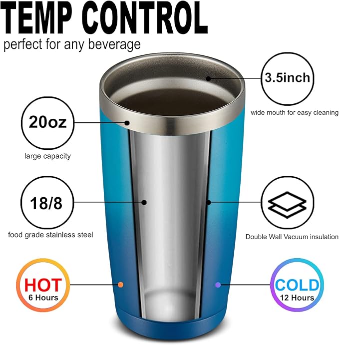 COMOOO 20oz Tumbler with Straw Stainless Steel Insulated Coffee Tumbler Cups Double Wall Vacuum Travel Coffee Mug with Splash Proof Sliding Lid for Hot Cold Drinks (Dark Night, 6 Pack)