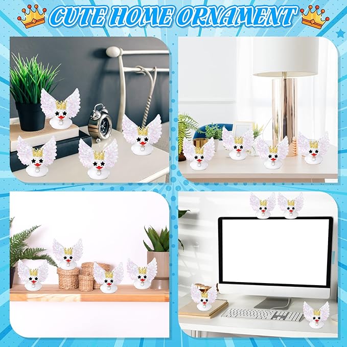 BOZILY White Rubber Ducks Angel Decor with Glitter Wings, Crown, Star Sunglasses & Pearl Necklace - Squeaky Dashboard Decoration for Car, Stress Relief Gift, DIY Fun Accessories
