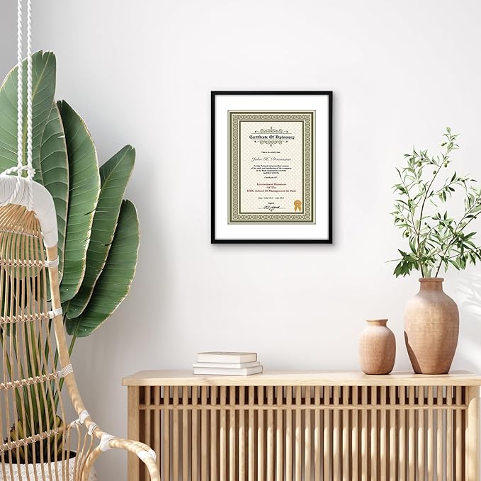 Americanflat 11x14 Diploma Frame with Shatter-Resistant Glass - Use as 8.5x11 Frame with Mat or Display 11x14 Document Without Mat - Legacy Collection - Certificate Frames for Wall Display - Black