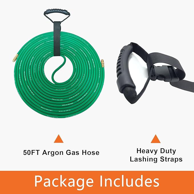 50FT Argon Gas Hose, Inert Gas Welding Hoses for MIG/TIG Welding Regulator，Argon/CO2 Flowmeter Regulator Hose, 5/8" UNF-18RH, NPT Fittings, Welding Accessories for MIG/TIG Welder