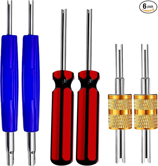 6 Pcs Tire Valve Stem Removal Tool Kit, Tyre Air Conditioner Valve Stem Core Remover Tool Single Dual Heads Air Conditioning Valve Core Remover Tool