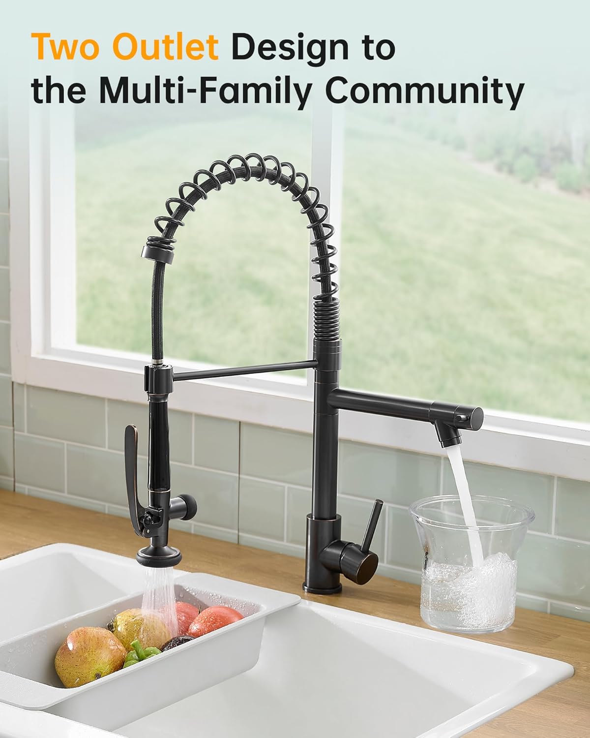 Fapully Commercial Pull Down Kitchen Sink Faucet with Sprayer Oil Rubber Bronze