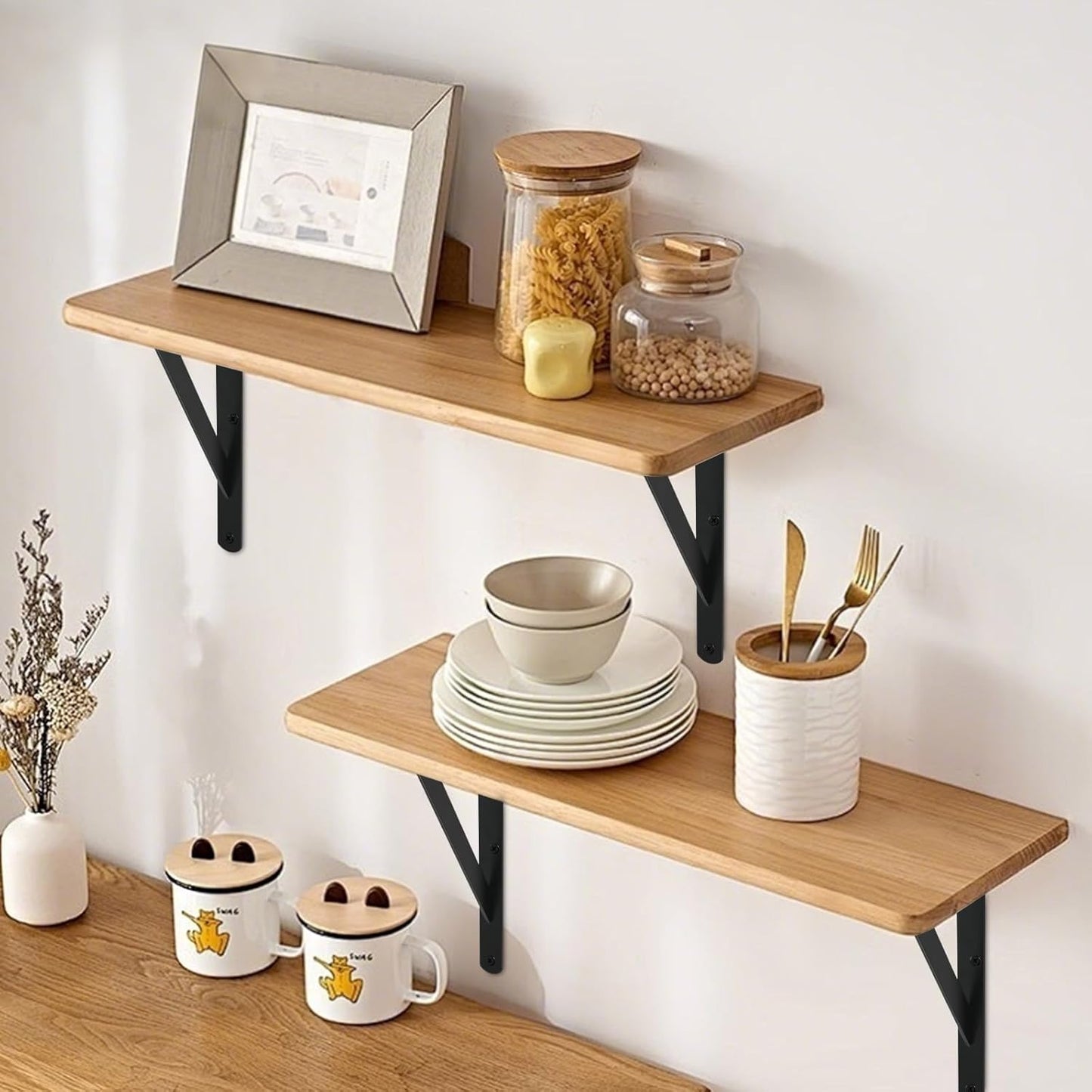 4 Pack L14 x H 10" Black Heavy Duty Shelf Brackets with Screws Metal Shelf Brackets Shelf Support Angle Brackets for Shelves L Brackets Heavy Duty Floating Shelf