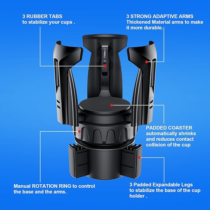 Cup Holder Expander, Automatic Car Cup Holder Expander Holds Large Water Bottles, for Yeti, Stanley, Owala Travel Tumbler & Mugs, Adjustable Arms & Extendable Base Insert Accessories (CUP03G, 2PACK)