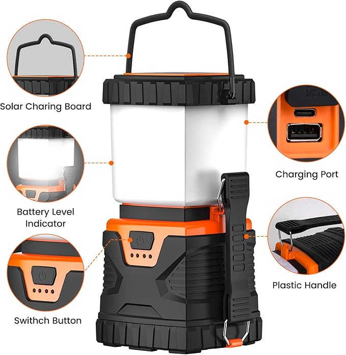 LED Camping Lantern Rechargeable,1000LM, Easy to Carry with 5 Ligth Modes, IP44 Waterproof Battery Powered Tent Flashlight for Power Outages, Hiking, Hurricane,Campsites, Emergencies (2-Pack)