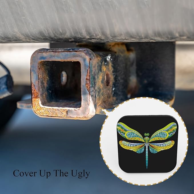 Dragonfly Towing Cover Green Insect Colorful Boho Tattoo Fantasy Vintage Sturdy Rubber Tow Hitch Cover Insert Receiver Tube Cover Cap Fit for 2 Inch Hitch Receivers