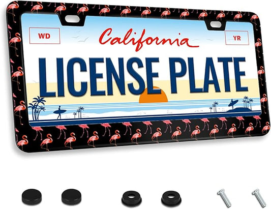 Pink Flamingo License Plate Frame Bird Animal License Plate Frame for Car Decorative Parts Stainless Steel License Plate for Standard Us Canada License Plate Holder 12x6 Inch