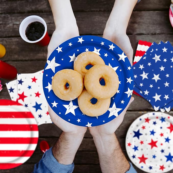 4th of July Party Supplies Set-American Patriotic Theme for Independence & Election Day Decorations, Includes Dinner & Dessert Plates, Napkins- for Patriotic & 4th of July Party Decorations-48 Guests