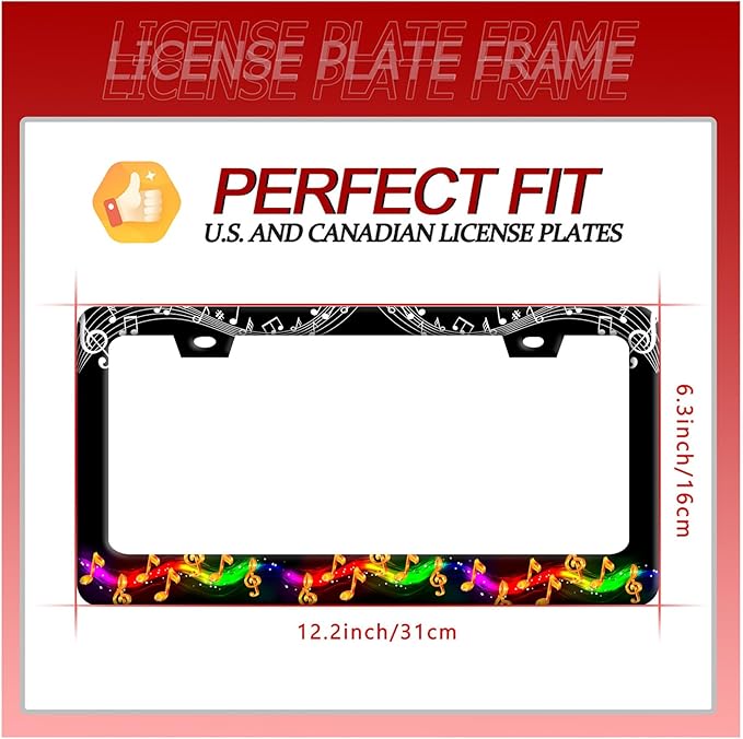 Music License Plate Frame Colorful Music Musical Note License Plate Frames Funny Auto Accessory Bracket Stainless Steel Personalise License Plate for Men Women 6.3 x 12.3 Inch