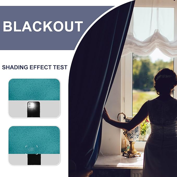 JIUZHEN Blackout Curtains for Bedroom - Thermal Insulated Room Darkening Rod Pocket Curtains for Living Room, Set of 2 Panels with Tiebacks, 60 x 96 Inch Length, Turquoise