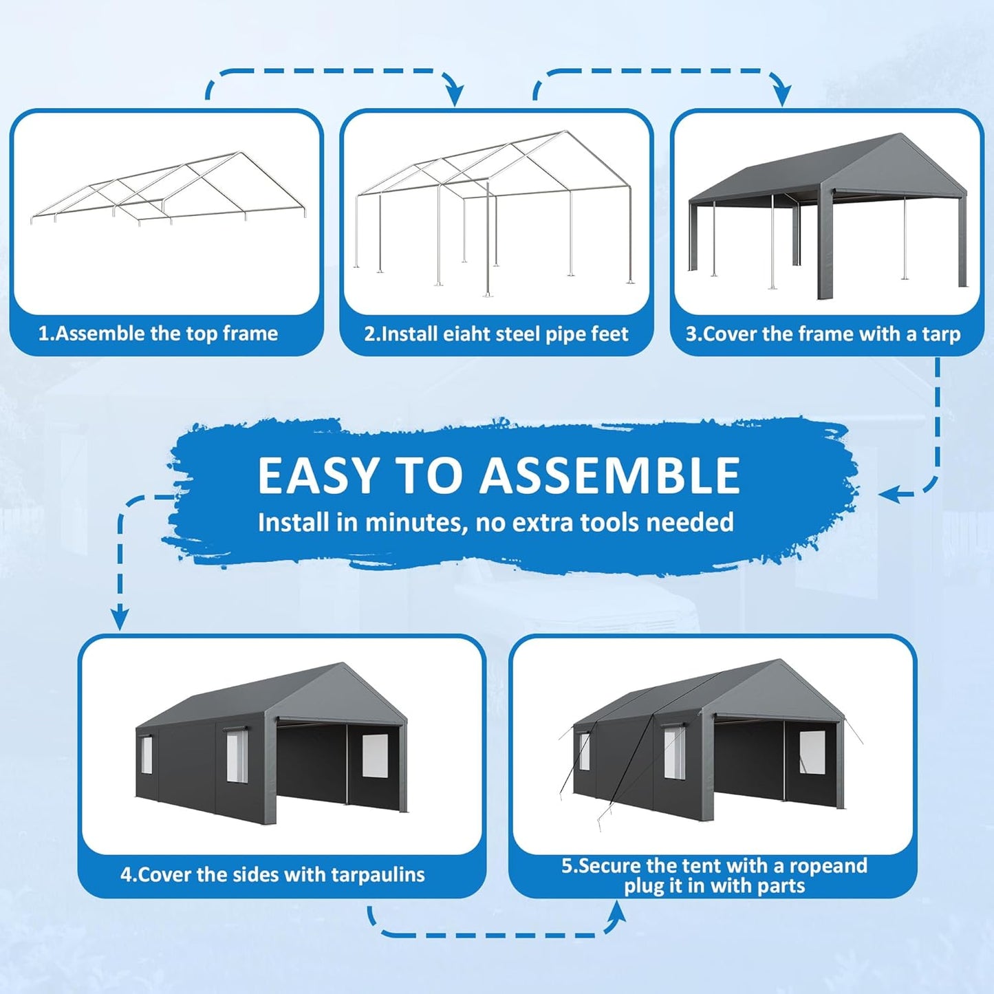 Polar Aurora 13x25 FT Carport, Carport Canopy, Heavy Duty Car Port with 2 Side-Opening Door & Roll-Up Windows, Portable Garage for Car, Truck, Boat, Motorcycle
