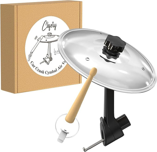 Car Cymbal Air Vent, Mini Drum Crash Cymbal Set with Mini Drum Stick, Funny Musical Instruments Gadget for Drummer Music Lovers Gift, Compact Durable Car Accessory for Most Vehicles(Silver)