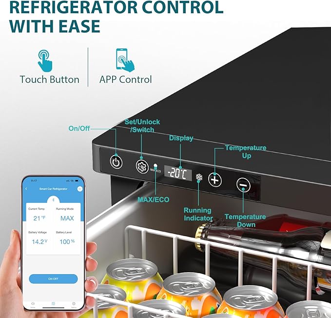 12 Volt Drawer Refrigerator, 31.5L(33QT) Drawer Electric Cooler RV Refrigerator APP Control (-4℉-68℉), Car Fridge Freezer for Travel Camping Road Trips Tailgating, Truck Van SUV 12/24V DC