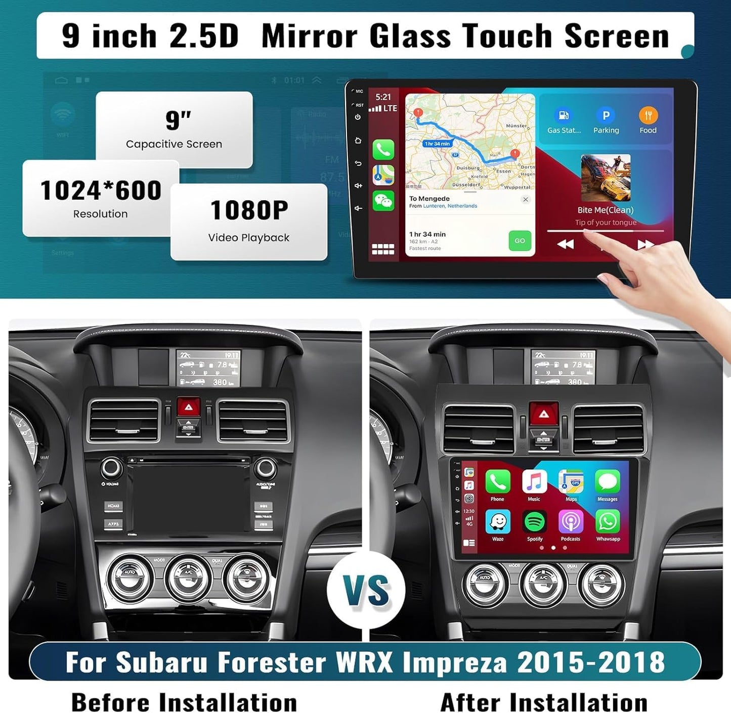 UNITOPSCI 2G+64G Android 13 Car Stereo Radio for Subaru Forester WRX Impreza 2015-2018 Wireless CarPlay Android Auto 9" Touchscreen GPS Navigation Bluetooth Mirror Link FM/RDS SWC+ Backup Camera Mic