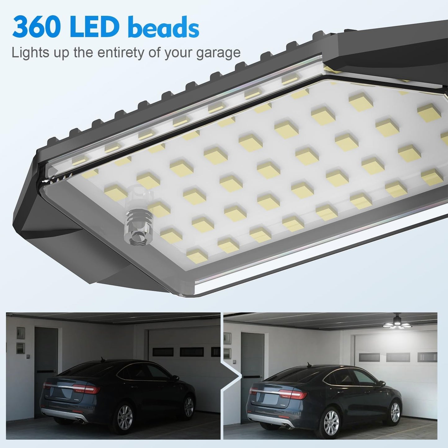 TANBABY Garage Lights, 250W Deformable Ceiling LED Shop Lights, 20000LM LED Light 6500K Garage Lighting 7+1 Adjustable Panels Bulb