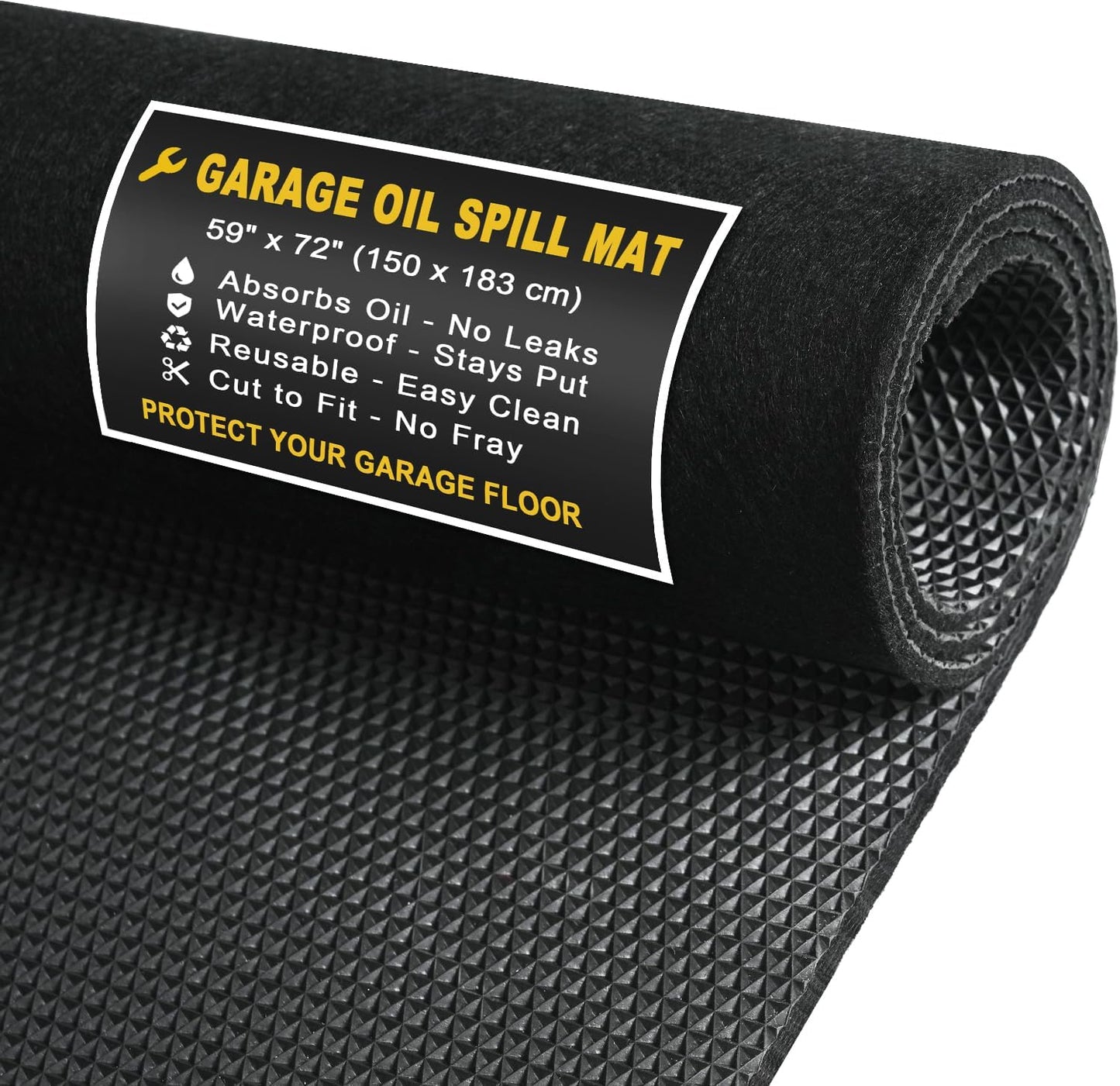 Golener Oil Spill Mat - Garage Floor Mat, Absorbent Oil Pad, Premium Maintenance Mat, Waterproof, Contain Liquid, Protect Garage Surface from Spill & Stain, Reusable, Washable, Durable, Black, 59”x72”