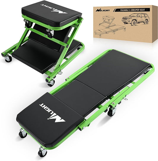 Nilight 36" Z Creeper - 2-in-1 Rolling Folding Car Seat, 36 inches Adjustable Roller Garage Chair Lay Down or Sit, 330LBS Capacity, Green Black