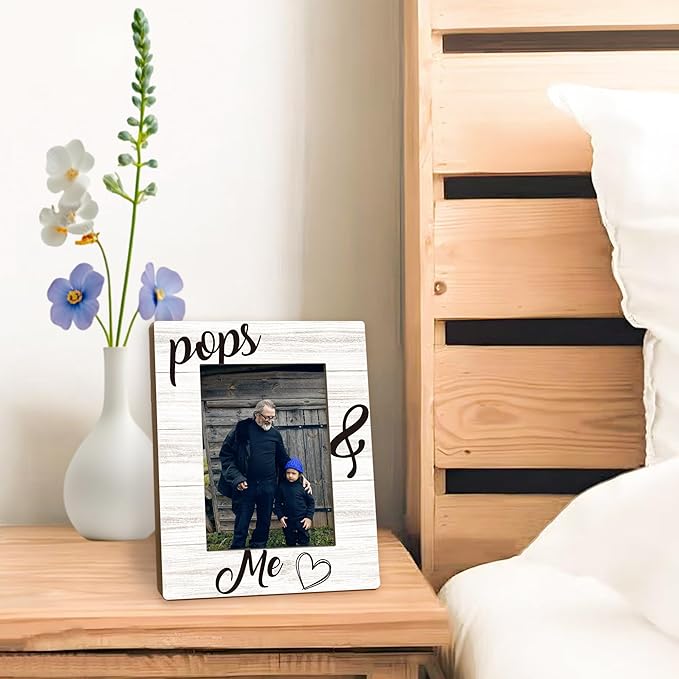 Fathers Day Pops Picture Frames - Grandpa Photo Frame, PopsGrandpa Gifts for Father's Day Birthday from Grandkids Grandchildren, Pops and Me Picture Grandpa Photo Frames for Home Bedroom Decor, 5x7