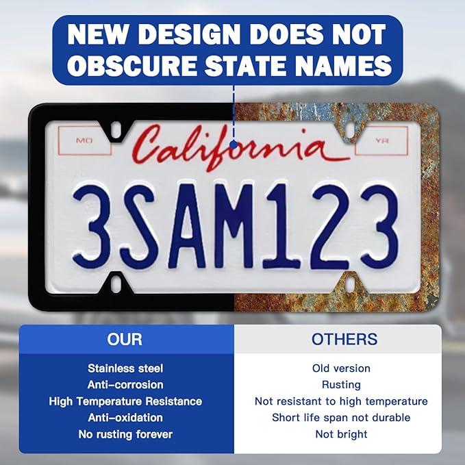 Personalized License Plate Frames Custom License Plate Holder with Your Text Logo Image 4 Hole License Plate Cover Design Stainless Steel Car Tag Holder Funny Car Gifts for Women Men