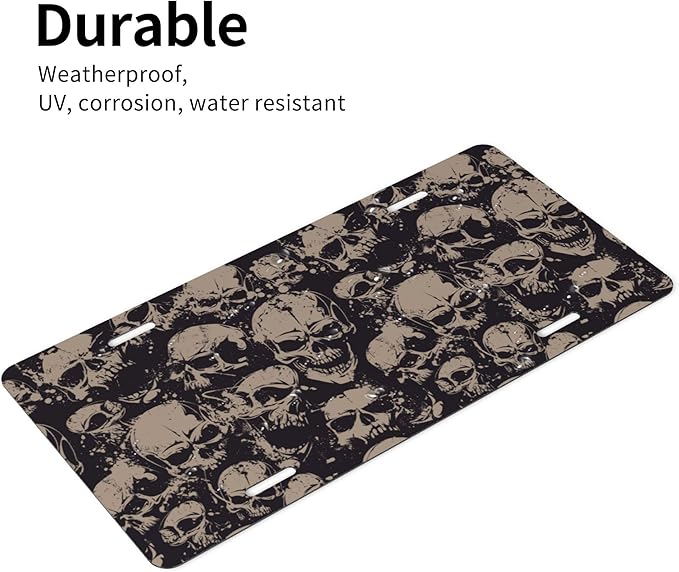 Front License Plate Retro Skull Vanity Plates Aluminum Metal Decorative Car Tag Novelty License Plate Cover for Men Women ‎6 * 12 in (4 Holes)