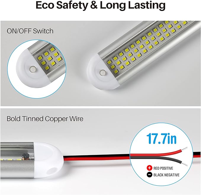CT CAPETRONIX 12v LED Interior Light Bar, 120LEDs 1500LM 8W DC 12 Volt led Strip Lights with ON/Off Switch, for Enclosed Cargo Trailer, Car RV Van Truck Lorry Camper Boat Caravan Motorhome (8Pack)