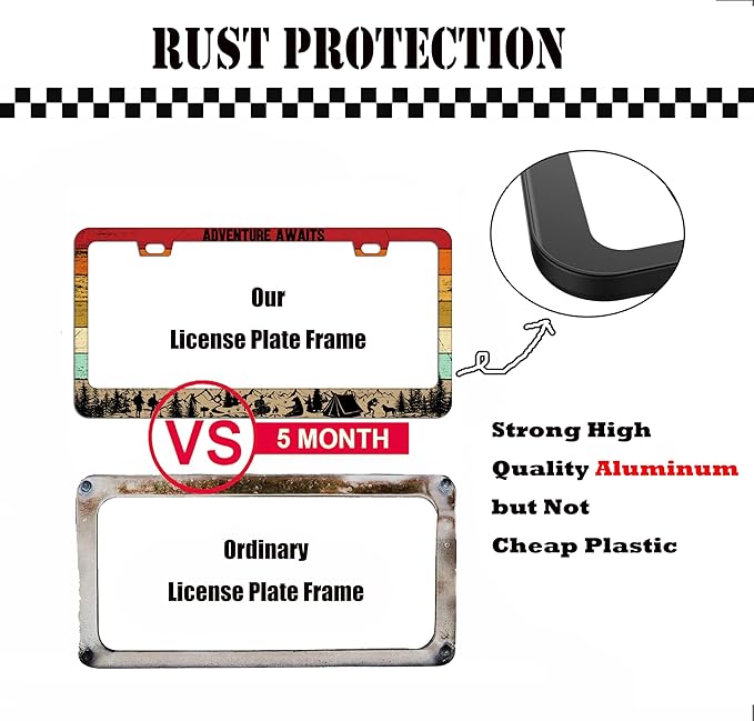 2PCS Adventure Awaits License Plate Frames Colorful Camping License Plate Cover for Personalized Car Decoration