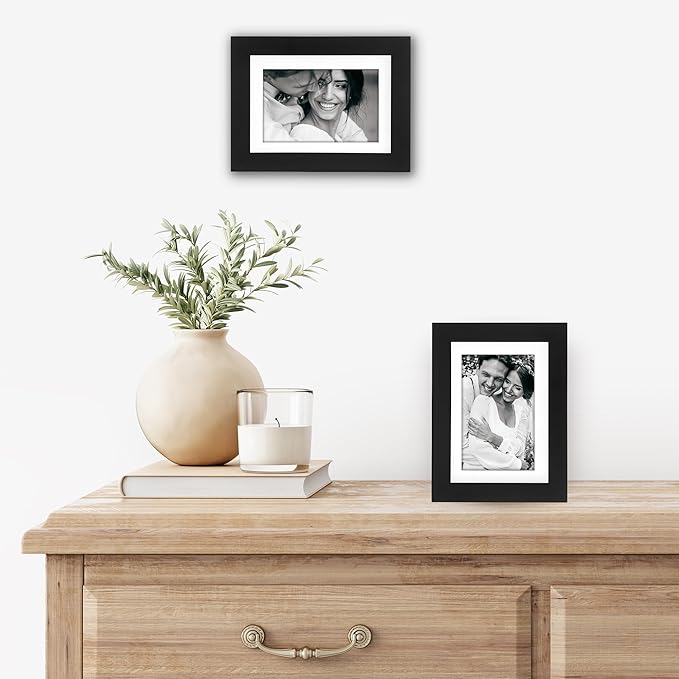 Americanflat 5x7 Picture Frame in Black Set of 2 - Displays 4x6 With Mat and 5x7 Without Mat - Composite Wood with Shatter Resistant Glass - Horizontal and Vertical Formats for Wall and Tabletop