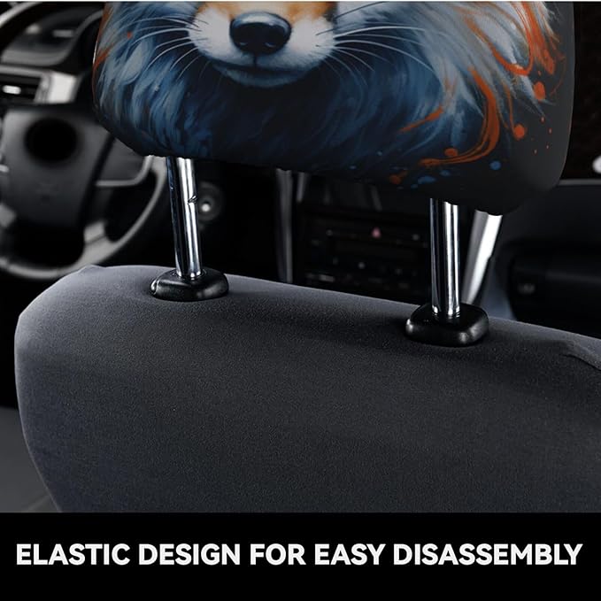 Dujiea 2 Pack Fox Watercolor Animal Car Headrest Covers, Universal Soft Car Seat Head Rest Cover Protector, Vehicle Accessories Fabric Headrest Cover for Cars Vans Trucks