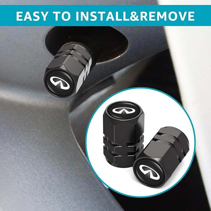4 Pcs Car Tire Valve Caps for Infiniti G35 G37 Q50L QX50 Q50 QX56 Q60 QX60 QX70 Q70L QX80, Alloy Metal Valve Caps for Car Tires Leak-Proof Auto Tyre Air Cap Dust Cover, Screw-On Easy Grip
